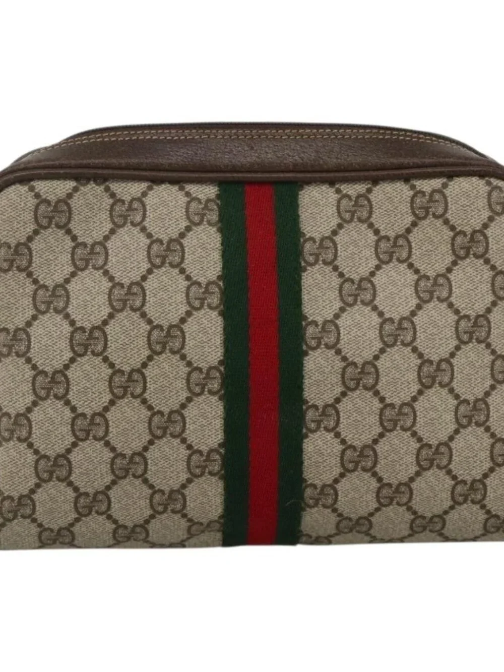 GUCCI GG Supreme Web Sherry Line Shoulder Bag PVC Beige Gold 010 378 Auth BAZ183